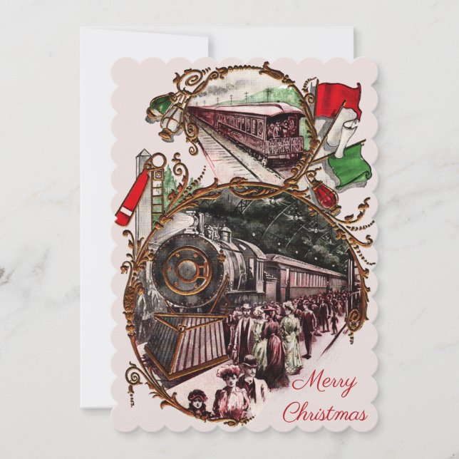 1900s Home on the Train for Christmas Photocard Holiday Card (Front)