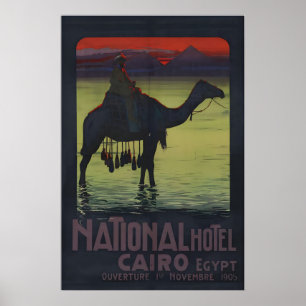 1900s “National Hotel Cairo Egypt” Pyramids Poster