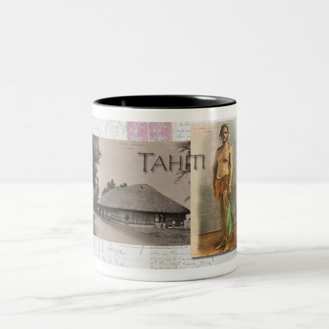 1900s TAHITI POSTCARDS Two-Tone Coffee Mug (Center)