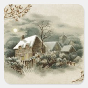 1900s Vintage Winter Cabin Scene Square Sticker