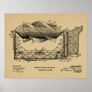1901 Flying Machine Aeroplane Patent Art Drawing Poster