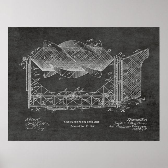 1901 Flying Machine Aeroplane Patent Drawing Print (Front)