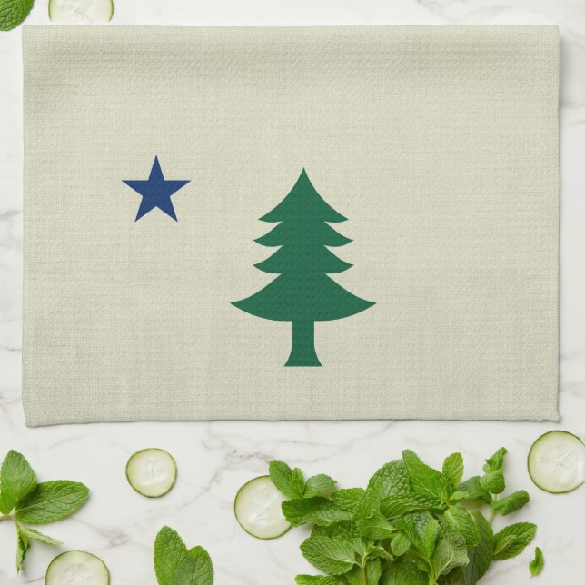 1901 Maine Flag Kitchen Hand Towel (Folded)