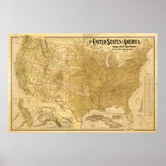 1901 Map of the United States of America Poster