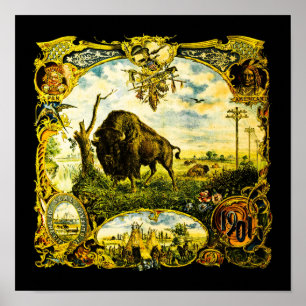 1901 Pan American Expo Buffalo NY Victorian Bison Poster