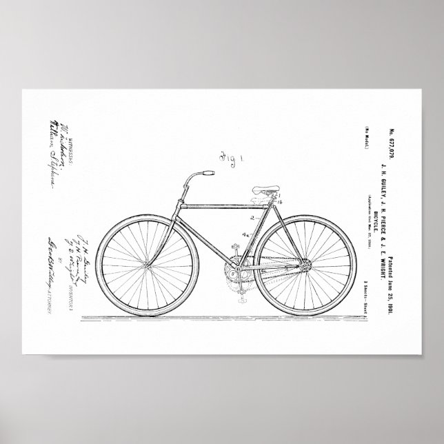 1901 Vintage Bicycle Patent Art Print (Front)
