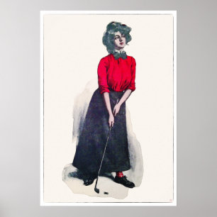 1901 Woman Golfer Watercolour Print