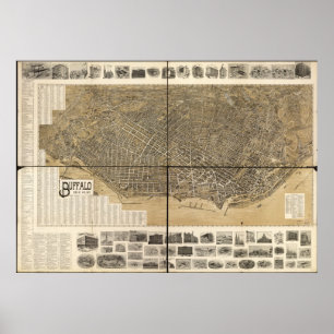 1902 Buffalo, NY Birds Eye View Panoramic Map Poster