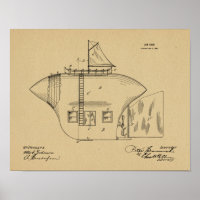 1902 Odd Airship Aeroplane Patent Art Drawing