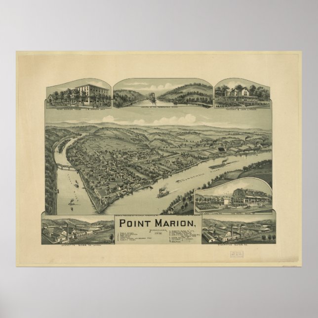 1902 Point Marion, PA Birds Eye View Panoramic Map Poster (Front)