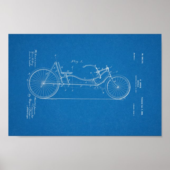 1902 Vintage Bicycle Patent Print Blueprint Art (Front)