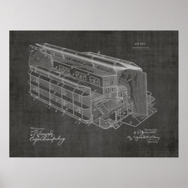 1903 Airship Aeroplane Patent Art Drawing Print (Front)