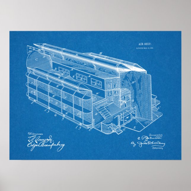 1903 Airship Airplane Patent Art Drawing Print (Front)