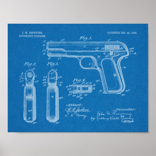 1903 Browning Gun Patent Art Drawing Print (Front)