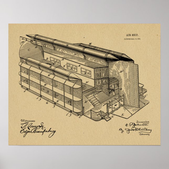1903 Flying AirShip Patent Art Drawing Print (Front)