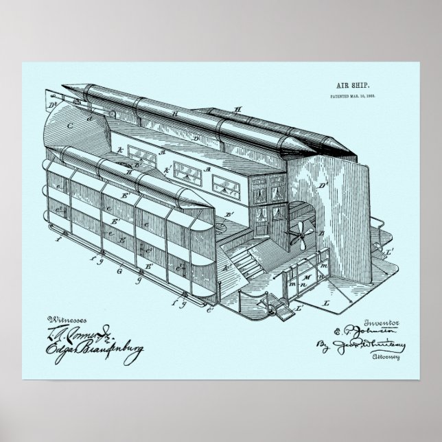 1903 Flying AirShip Patent Art Drawing Print (Front)