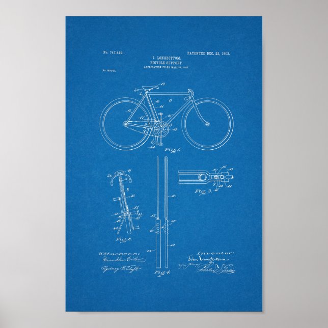 1903 Vintage Bicycle Patent Blueprint Art Print (Front)