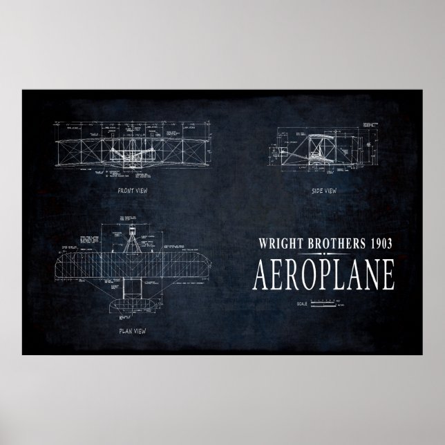 1903 WRIGHT BROTHERS AEROPLANE BLUEPRINT POSTER (Front)