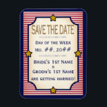 1904 Bully Pulpit (Wedding Collection) Magnet<br><div class="desc">Ultra-Thin "Save The Date" Refrigerator Magnet from our original red, white and blue patriotic themed Wedding Collection which reflects the graphic styles popular in the 1904 U.S. Presidential Campaign (which was won by Teddy Roosevelt, famous for his Show-No-Fear "Rough Rider" days & his enthusiastic declarations of "Bully" when something, or...</div>