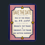 1904 Bully Pulpit (Wedding Collection) Magnet<br><div class="desc">Ultra-Thin "Save The Date" Refrigerator Magnet from our original red, white and blue patriotic themed Wedding Collection which reflects the graphic styles popular in the 1904 U.S. Presidential Campaign (which was won by Teddy Roosevelt, famous for his Show-No-Fear "Rough Rider" days & his enthusiastic declarations of "Bully" when something, or...</div>