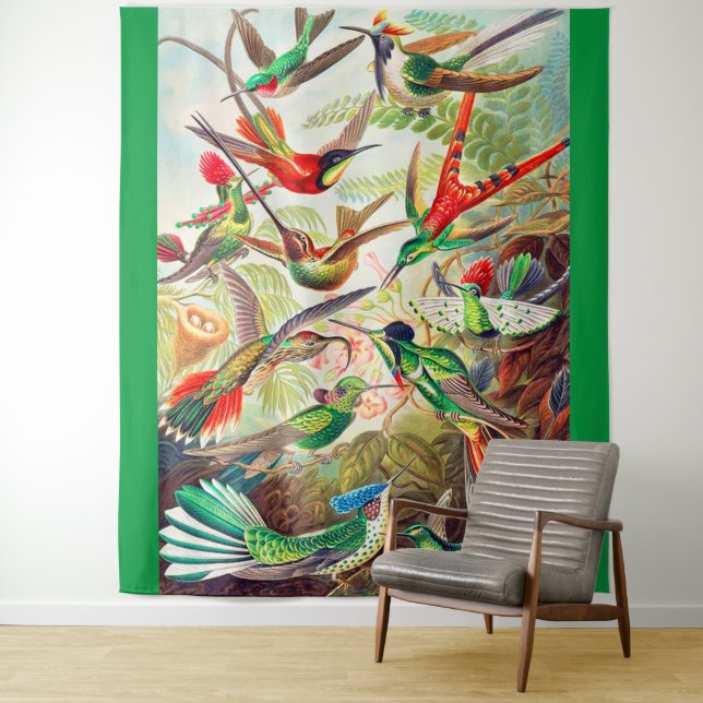 1904 hummingbirds print tapestry (In Situ)