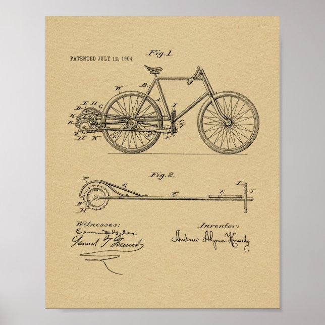 1904 Lever Propelled Bicycle Patent Art Print (Front)