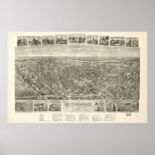 1904 Rutherford, NJ Birds Eye View Panoramic Map Poster