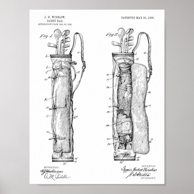 1905 Golf Club Caddy Bag Design Patent Art Print (Front)