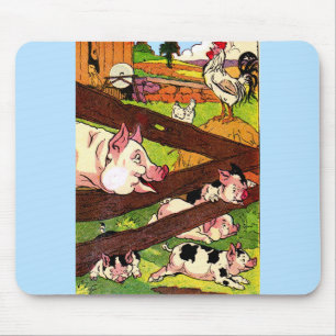 1905 pigs and chickens illustration mouse mat