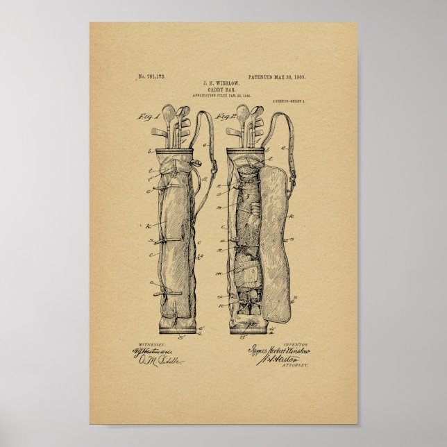 1905 Vintage Golf Caddy Bag Patent Art Print (Front)