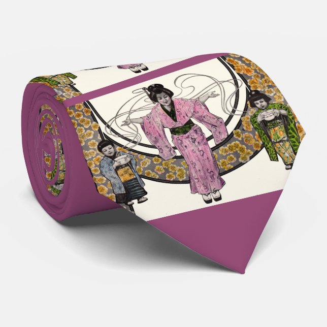 1906 art nouveau Japanese woman and children print Tie (Rolled)