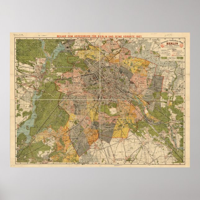 1907 Berlin Transportation Map – Germany Map Poster (Front)