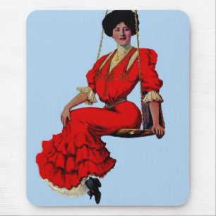 1907 pretty lady on a swing mouse mat