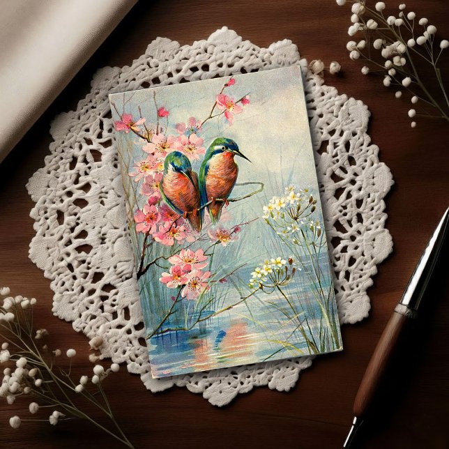 1907 Vintage Kingfishers and Blossoms Postcard (Creator Uploaded)