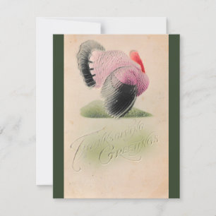 1907 Vintage Thanksgiving Pink and Grey Turkey Card