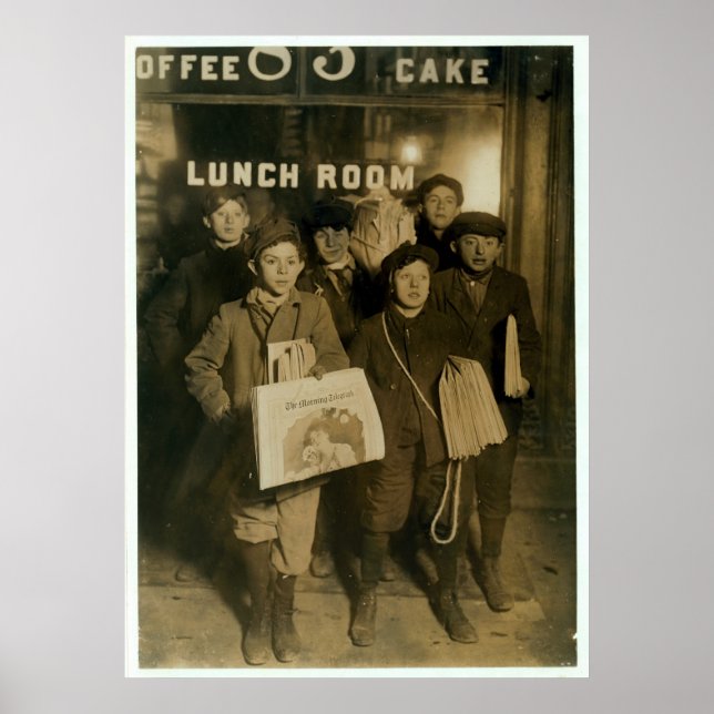 1908 Newsboys Selling Newspapers in New York City Poster (Front)