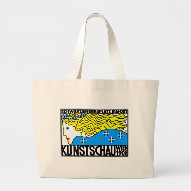 1908 Vienna Art Nouveau Art Show Fair Maiden Large Tote Bag (Front)