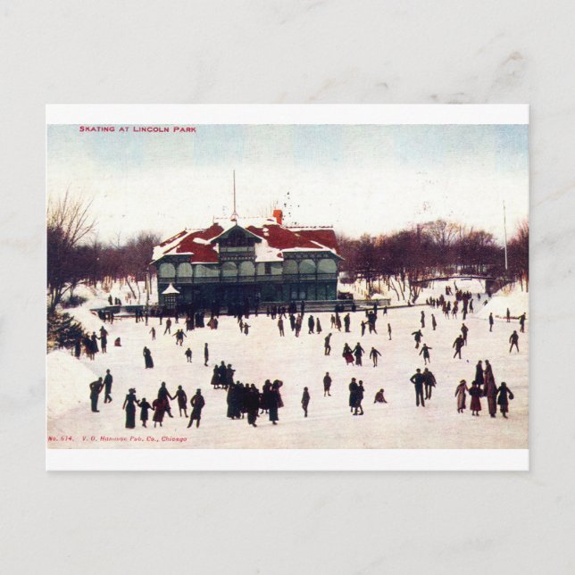 1908 Vintage Skating at Lincoln Park, Chic Postcard (Front)