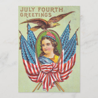 1909 July Fourth Postcard, Vintage Digital down. Invitation