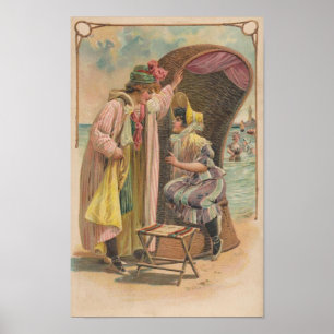 1909 Postcard. Beach Vacation. Swimwear style Poster