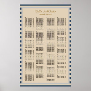 190 Classic Blue Stripes Wedding Seating Chart
