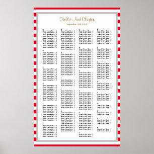 190 Red/White Stripes Wedding Seating Chart