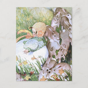 1910 "BURST OF SPRING" BABY 'N BUNNY PLAYDATE POSTCARD