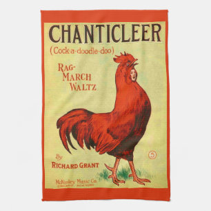 1910 Chanticleer sheet music print Tea Towel