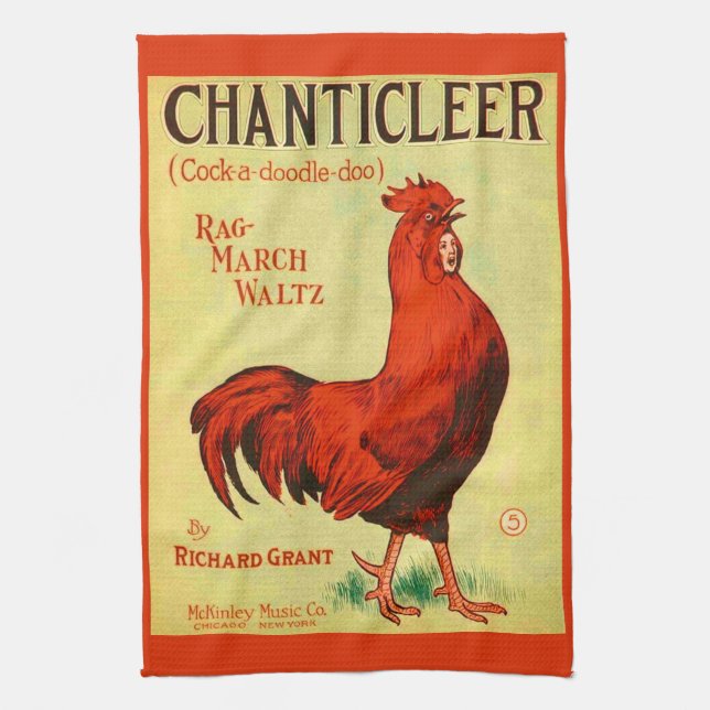 1910 Chanticleer sheet music print Tea Towel (Vertical)