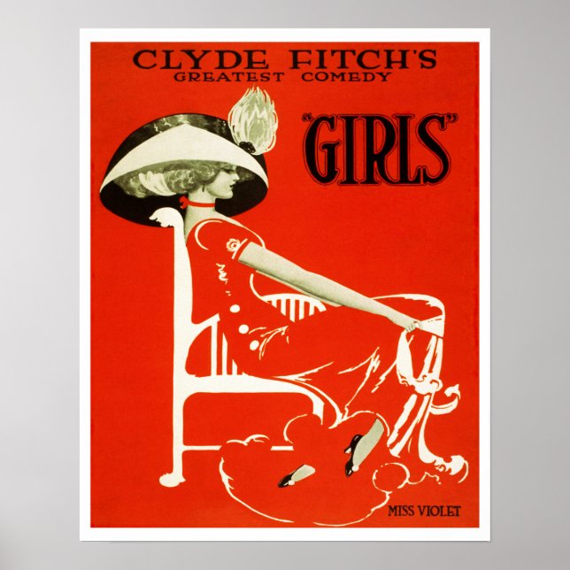 1910 "Girls" Theater Ad by Clyde Fitch Poster (Front)
