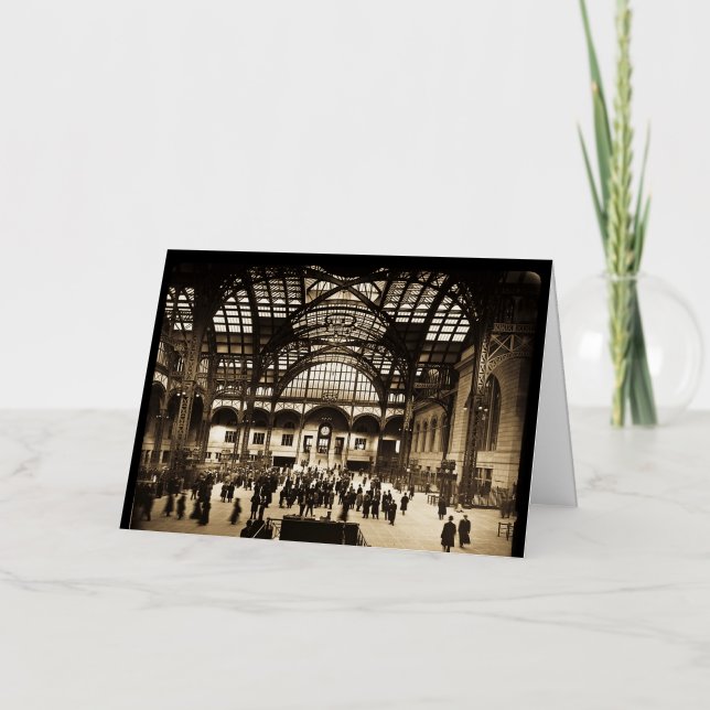 1910 Penn Station NYC Magic Lantern Slide Sepia Foil Greeting Card (Front)