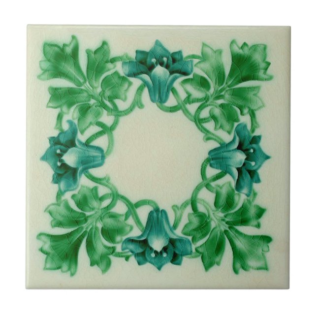 1910 Pilkington Art Nouveau Floral Wreath Repro Tile (Front)
