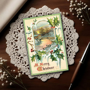 1910 Vintage Christmas Holly Postcard