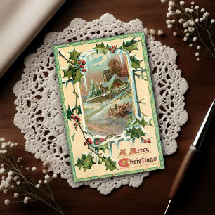 1910 Vintage Christmas Holly Postcard
